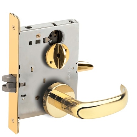 Schlage Grade 1 Bed Bathroom Privacy Mortise Lock, 17 Lever, A Rose, Bright Brass Finish, Field Reversible L9040 17A 605